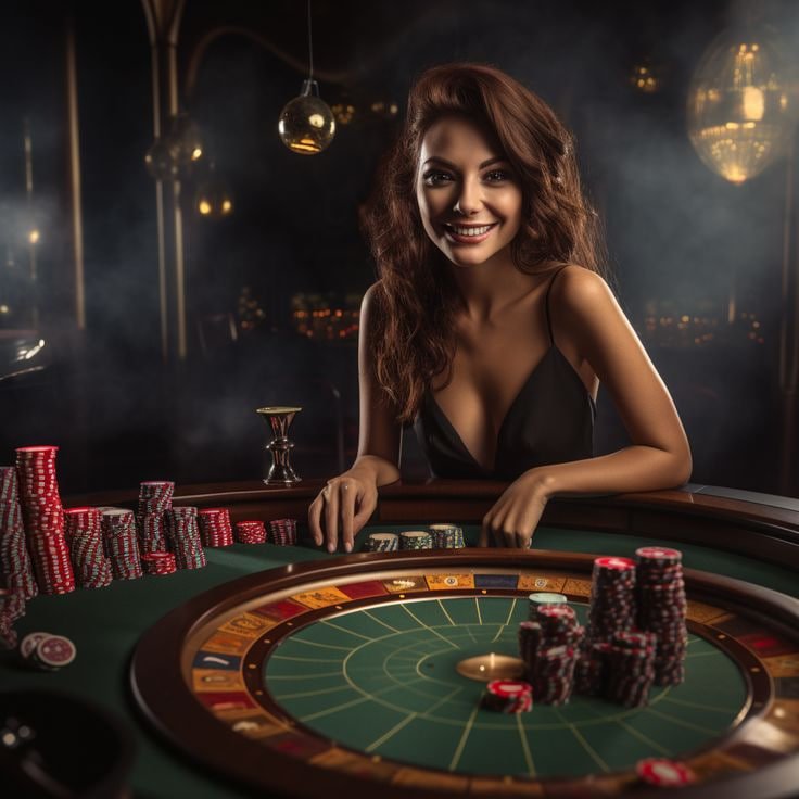 Dealer cantik Wild Bandito Live Casino sedang membagikan kartu di meja baccarat langsung